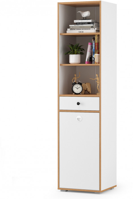 Вуди Компоновка № 04, цвет белый премиум/дуб крафт золотой, ШхГхВ 155х52,7х180,3 см., универсальная сборка