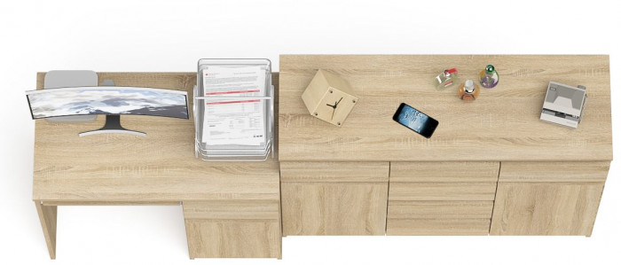 Мори компьютерный стол МС-1 правый + Комод МК1200.4, дуб сонома