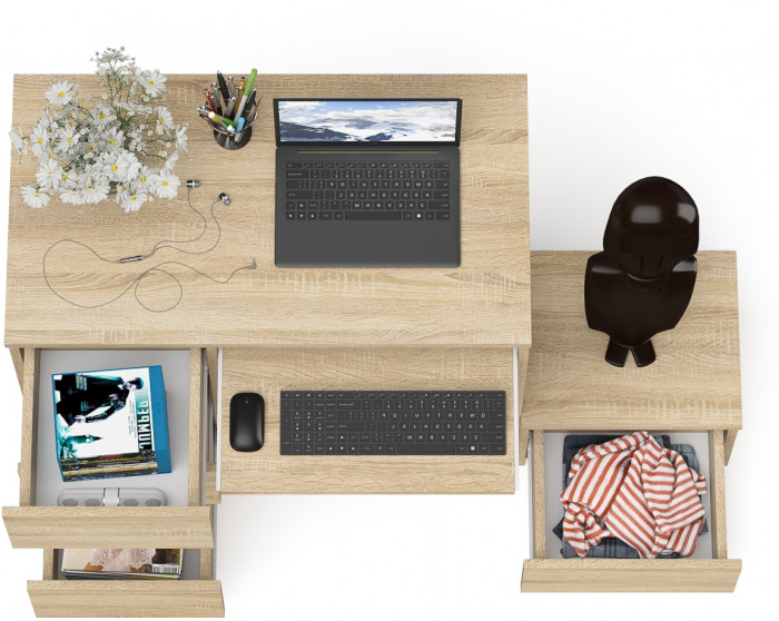 Мори Стол компьютерный МС-6 левый + Тумба ТМП400.1, цвет дуб сонома, ШхГхВ 130,4х50х76,6 см., выдвижные ящики слева, НЕ универсальная сборка