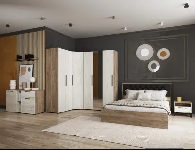 Модульная Спальня Модена, композиция 2, Дуб крафт табачный/Дуб белый