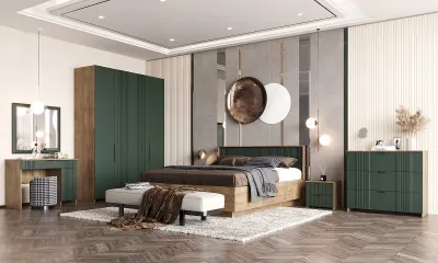 Модульная спальня "Герта" - Дуб канзас/Зеленый матовый