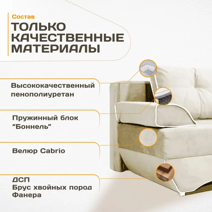 Диван-кровать раскладной еврокнижка прямой Валенсия велюр, цвет бежевый