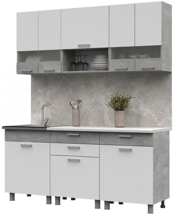 Кухня Денвер 1,8 Фасад БЕЛЫЙ/Корпус АТЕЛЬЕ СВЕТЛОЕ