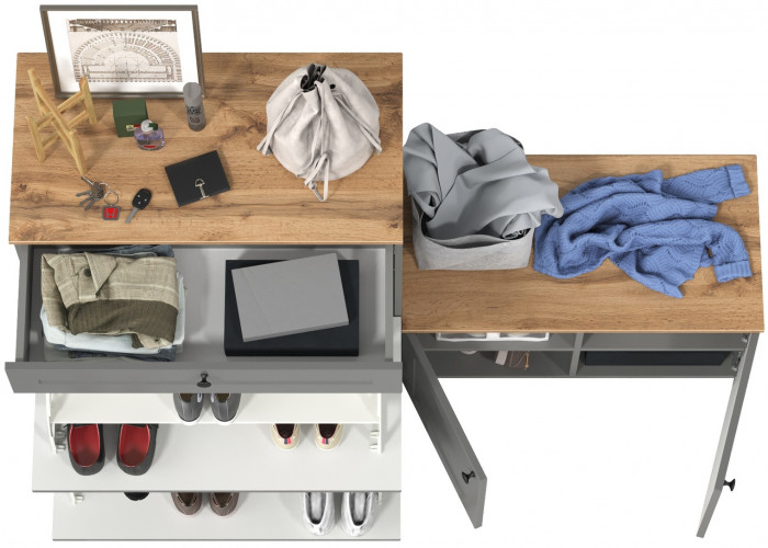 Остин 16.121 Тумба для обуви + 13.257 Тумба, серый графит/дуб крафт золотой