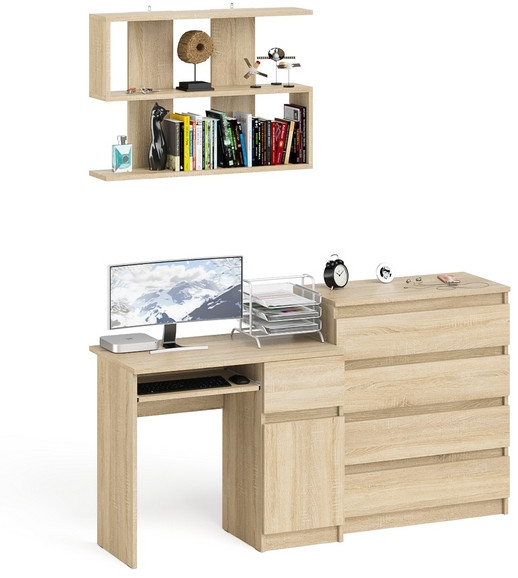 Мори Стол компьютерный МС-1 правый + Комод МК800.4 + Полка 900, цвет дуб сонома, ШхГхВ 170,4х50х209,6 см., НЕ универсальная сборка