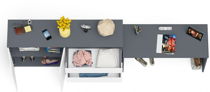 Мори Стол письменный МСП1200.1 + Комод МК1600.1, цвет графит/белый, ШхГхВ 280,8х50х94 см., универсальная сборка