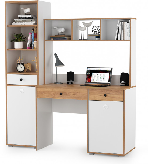 Вуди Компоновка № 05, цвет белый премиум/дуб крафт золотой, ШхГхВ 155х52,7х180,3 см., универсальная сборка