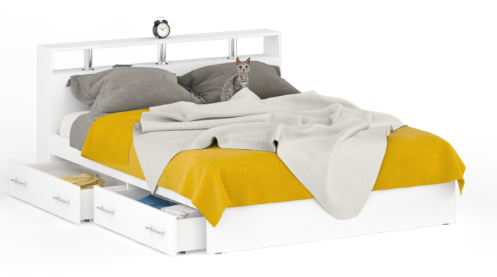 Камелия Кровать с ящиками 1600, цвет белый, ШхГхВ 163,5х217х78,2 см., сп.м. 1600х2000 мм., без матраса, основание есть