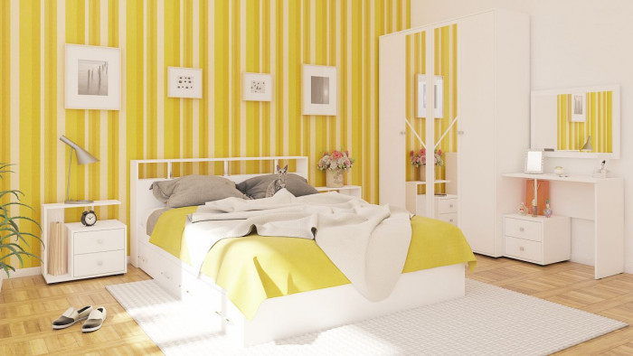 Камелия Кровать с ящиками 1600, цвет белый, ШхГхВ 163,5х217х78,2 см., сп.м. 1600х2000 мм., без матраса, основание есть