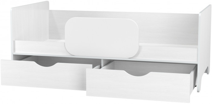 КР100 Уна 11.22 Кровать с ящиками, цвет белый(структура Поры дерева), ШхГхВ 163,8х87,6х65,3 см., 800х1600 мм., б/м, осн. есть, съёмный бортик