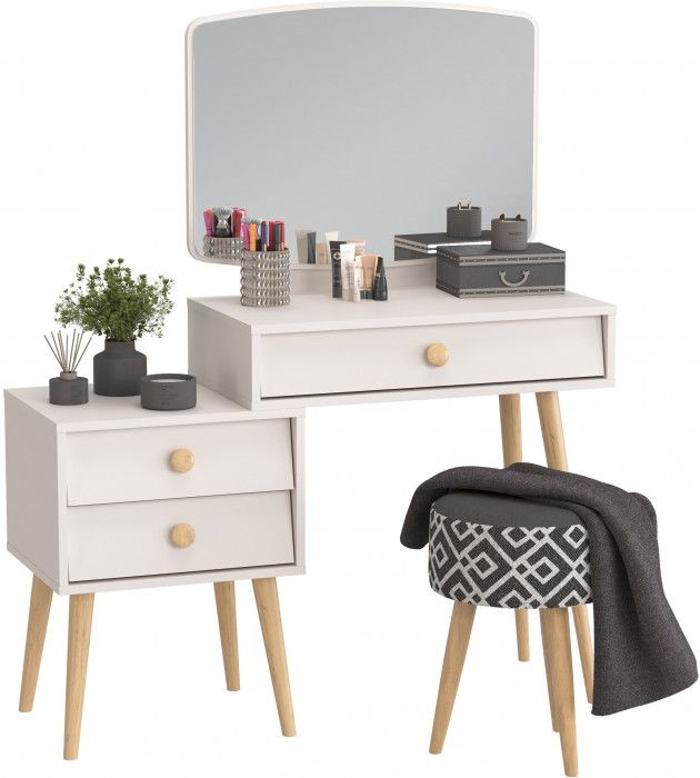 Афина Спальня 4-25901М1к.с. Трюмо + Банкетка 6-5132ТКчёр Юна, цвет кашемир серый/ткань чёрная, ШхГхВ 105х38,6х129 + 33х33х45 см., универс. сб.