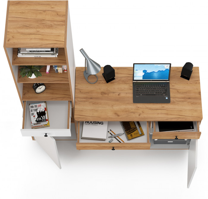 Вуди Компоновка № 06, цвет белый премиум/дуб крафт золотой, ШхГхВ 155х52,7х180,3 см., универсальная сборка