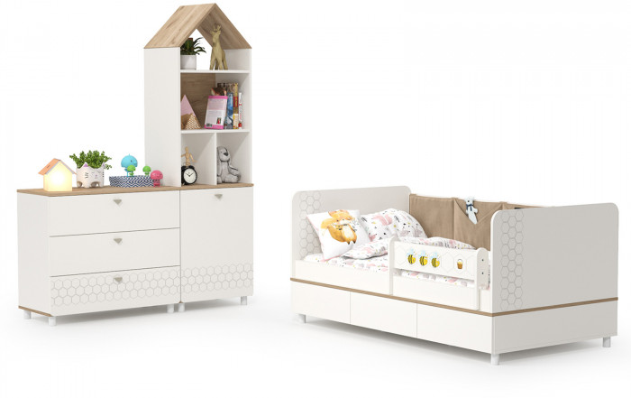 Эйп Детская № 3, цвет белый/дуб белый, сп. м. 800х1600 мм., б/м, основание есть, максимальная нагрузка 80 кг., рекомендуемая высота матраса 120 мм.