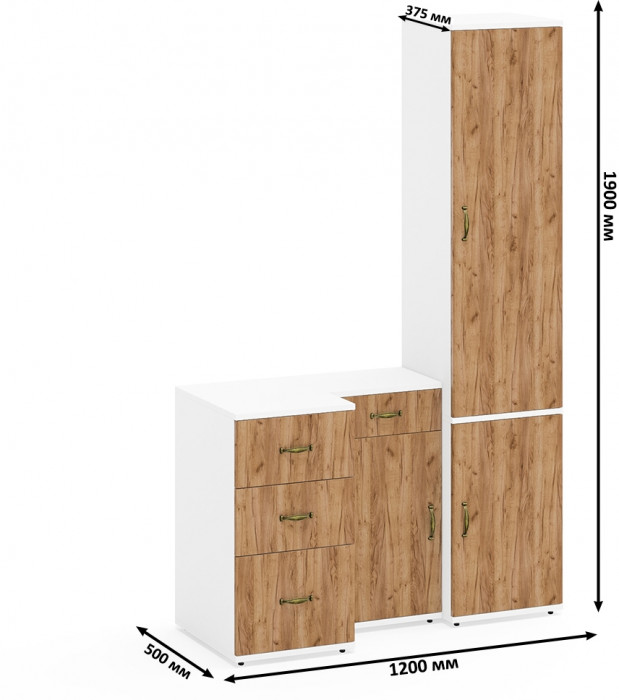 Лидер-8 Пенал МД 21Б + Тумба МД 3.15 + Тумба МД 3.16, белый шагрень/крафт золото