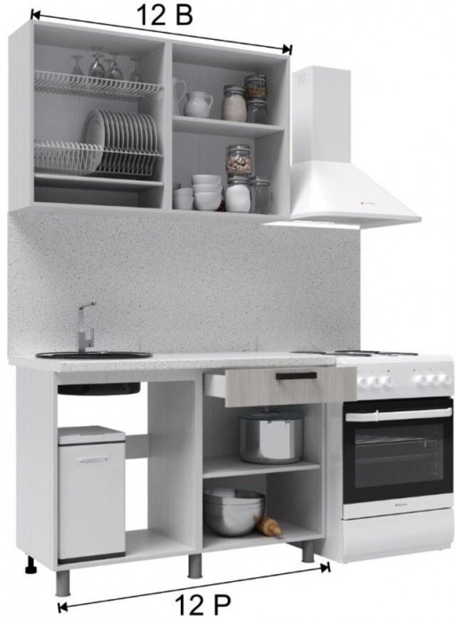 Кухонный гарнитур Осло 1,2м Карбон форфор