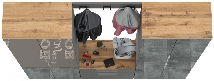 Октава Прихожая 26, цвет серый графит/дуб крафт золотой/фасады МДФ серый графит, ШхГхВ 193,7х35,4х197,6 см., универсальная сборка