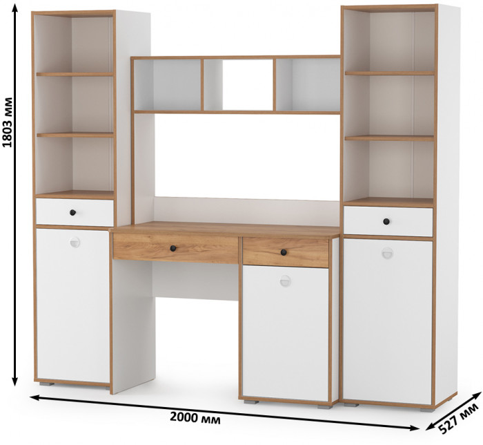 Вуди Компоновка № 07, цвет белый премиум/дуб крафт золотой, ШхГхВ 200х52,7х180,3 см., универсальная сборка