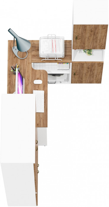 Лидер-8 Шкаф МД 20Б + Стол + Пенал, белый шагрень/крафт золото