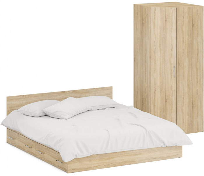 Кровать с ящиками 1800 + Шкаф угловой Стандарт, цвет дуб сонома, ШхГхВ 183,5х203,5х70 + 81,2х81,2х200 см., сп.м. 1800х2000 мм., б/м, основание есть