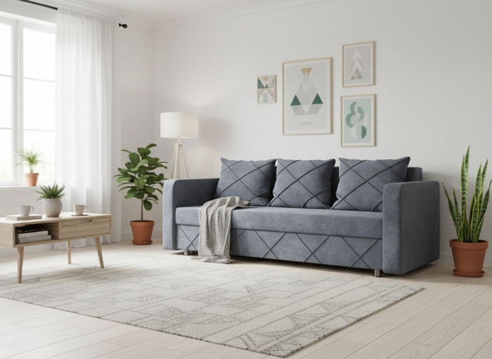 Раскладной диван-кровать, прямой, еврокнижка, цвет серый, Стелла 145х190