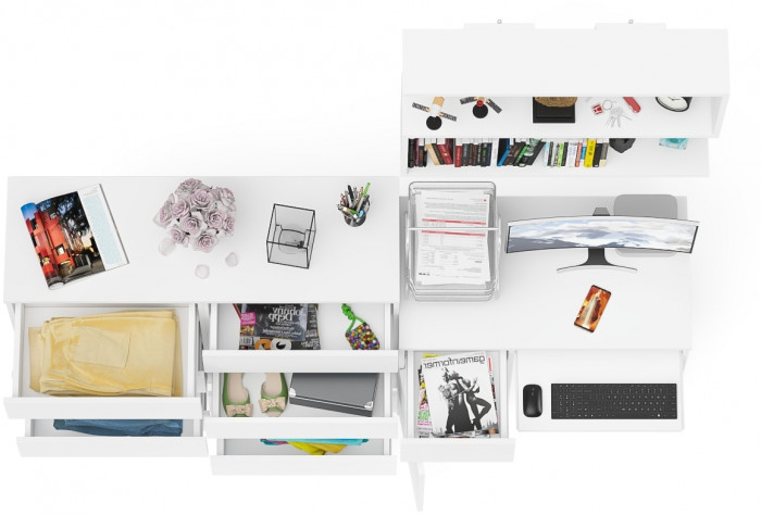 Мори компьютерный стол МС-1 левый + Комод МК1200.8 + Полка 900, белый