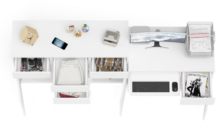 Мори компьютерный стол МС-1 правый + Комод МК1200.4, белый