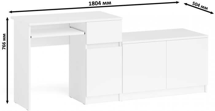 Мори компьютерный стол МС-1 правый + Тумба МА900.1, белый