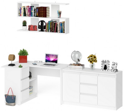 Мори компьютерный стол МС-16 левый + Комод МК1200.3 + Полка 1200, белый