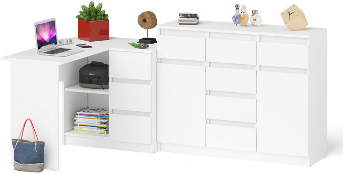 Мори компьютерный стол МС-16 правый + Комод МК1200.4, белый