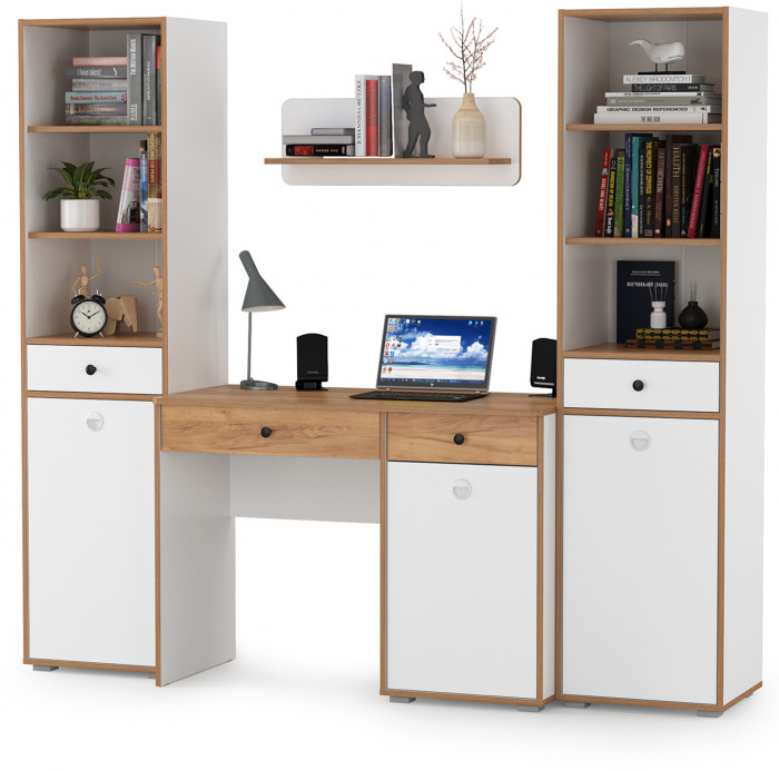 Вуди Компоновка № 08, цвет белый премиум/дуб крафт золотой, ШхГхВ 200х52,7х180,3 см., универсальная сборка