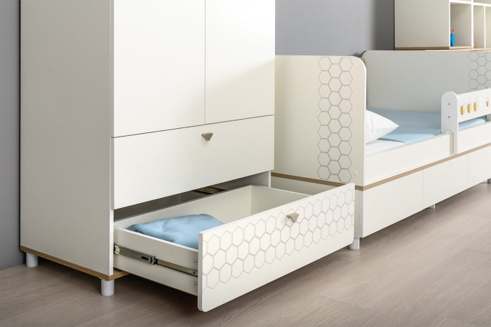 Эйп Детская № 5, цвет белый/дуб белый, сп. м. 800х1600 мм., б/м, основание есть, максимальная нагрузка 80 кг., рекомендуемая высота матраса 120 мм.