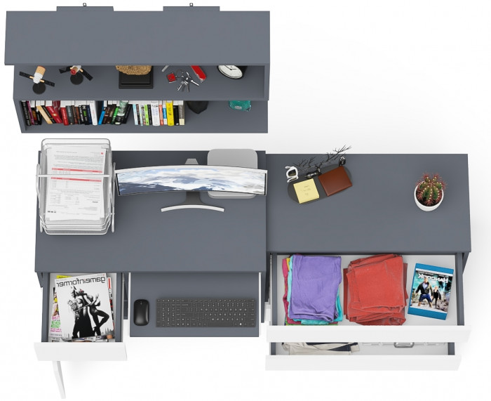 Мори Стол компьютерный МС-1 левый + Комод МК800.1 + Полка 900, цвет графит/белый, ШхГхВ 170,4х50х209,6 см., НЕ универсальная сборка