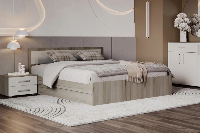 Кровать 1,2м с настилом ЛДСП Фиеста NEW, Дуб крафт серый/Кашемир