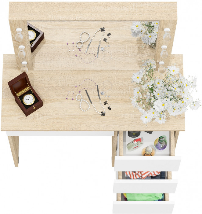 Стол косметический с подсветкой Сура, дуб сонома/белый