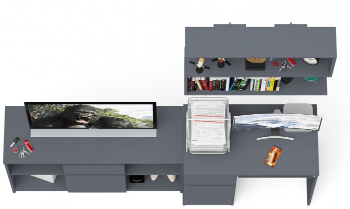 Мори компьютерный стол МС-1 левый + Тумба МТВ1204.1 + Полка 900, графит