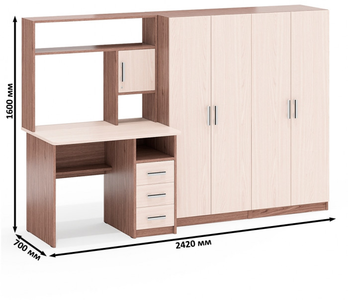 С-МД-СК9 Компоновка № 01, цвет ясень шимо светлый/ясень шимо тёмный, ШхГхВ 242х70х160 см., НЕ универсальная сборка
