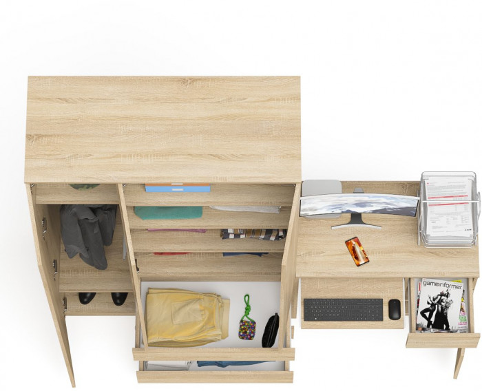 Мори Стол компьютерный МС-1 правый + Шкаф МШ1200.1, цвет дуб сонома, ШхГхВ 210,4х50,4х209,6 см., выдвижной ящик справа, НЕ универсальная сборка