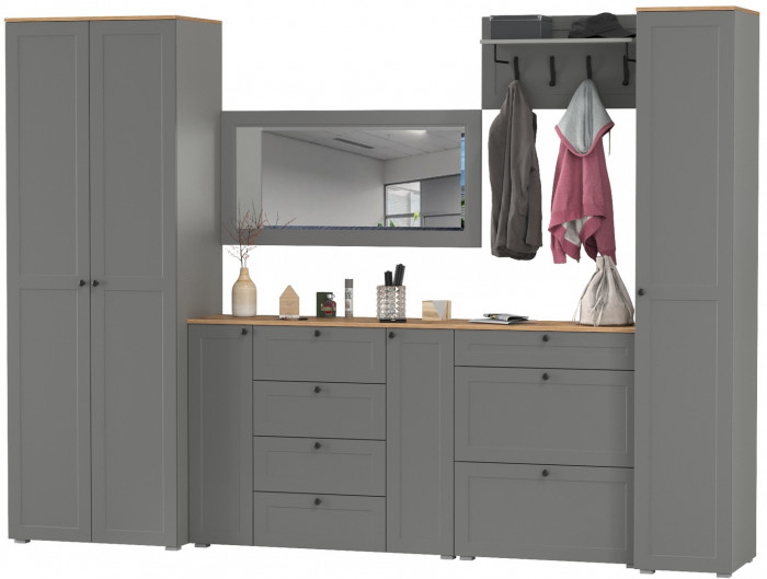 Остин Прихожая 61, цвет серый графит/дуб крафт золотой, ШхГхВ 320х54,3х229,6 см., универсальная сборка