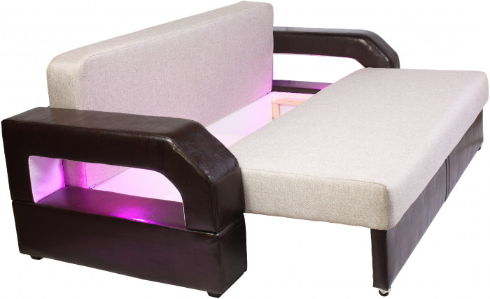 Диван-еврокнижка Манчестер, пружинный блок, 150х195,  рогожка/экокожа коричневый