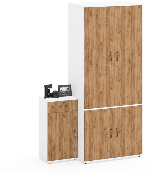 Лидер-8 Шкаф МД 19Б + Тумба МД 3.15, белый шагрень/крафт золото