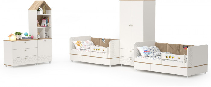 Эйп Детская № 7, цвет белый/дуб белый, 2 х сп. м. 800х1600 мм., б/м, основание есть, макс. нагрузка 80 кг., рекомендуемая высота матраса 120 мм.