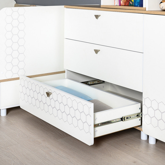 Эйп Детская № 7, цвет белый/дуб белый, 2 х сп. м. 800х1600 мм., б/м, основание есть, макс. нагрузка 80 кг., рекомендуемая высота матраса 120 мм.