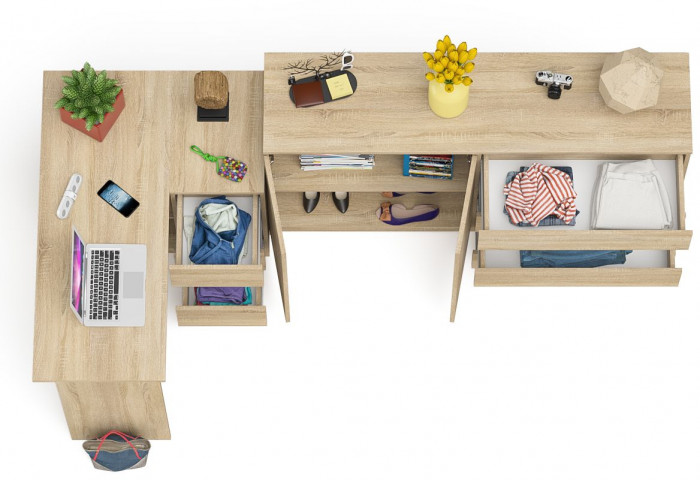 Мори компьютерный стол МС-16 правый + Комод МК1600.1, дуб сонома