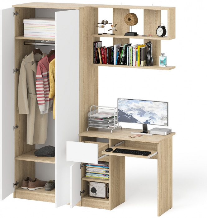 Мори Стол компьютерный МС-1 левый + Шкаф МШ800.1 + Полка 900, цвет дуб сонома/белый, ШхГхВ 170,4х50,4х209,6 см., НЕ универсальная сборка