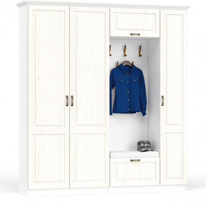 Ливерпуль Прихожая 13.21 + Шкаф для одежды + карниз 2000С, цвет ясень ваниль/белый