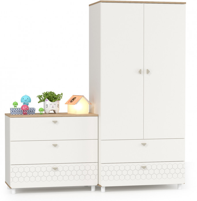 Эйп 13.334 Шкаф для одежды + 13.322 Комод, белый/дуб белый