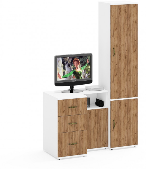 Лидер-8 Пенал МД 21Б + Тумба МД 3.16 + Тумба МД 3.19, белый шагрень/крафт золото