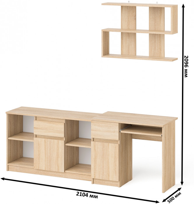 Мори компьютерный стол МС-1 левый + Тумба МТВ1204.1 + Полка 900, дуб сонома