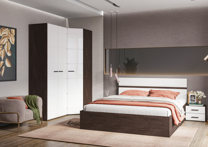 ЛИБЕРТИ ШК 01 Шкаф 400 (400х2100х500) Фасад МДФ БЕЛЫЙ ГЛЯНЕЦ/Корпус ВЕНГЕ