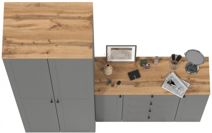 Остин Прихожая 04, цвет серый графит/дуб крафт золотой, ШхГхВ 200х54,3х229,6 см., универсальная сборка